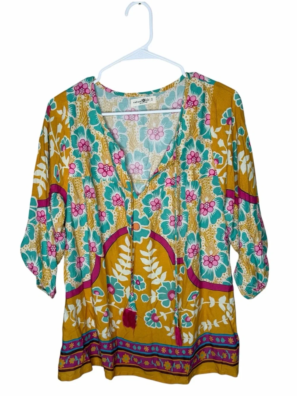Natural Life Maribel Matching Top & Shorts Set Size Small/Medium Mustard Floral